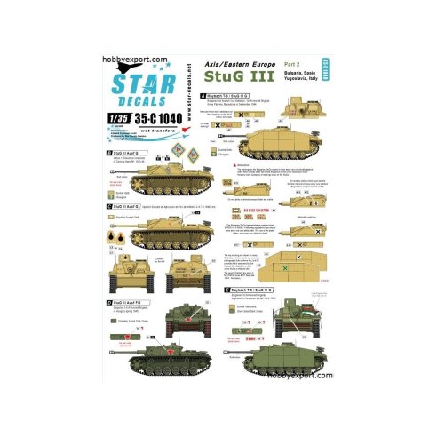 1 35 DECAL Axis and Eastern Europe Sturmgeschutz StuG.III No.2 Bulgaria, Spain, Italy, Yugoslavia