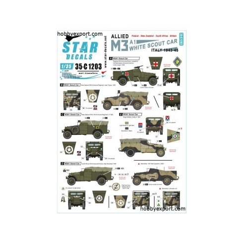 1 35 DECAL (DECAL) Allied M3A1 White Scout Car. Italy 1943 To 1945. Poland, New Zeeland, South Africa And Britain.