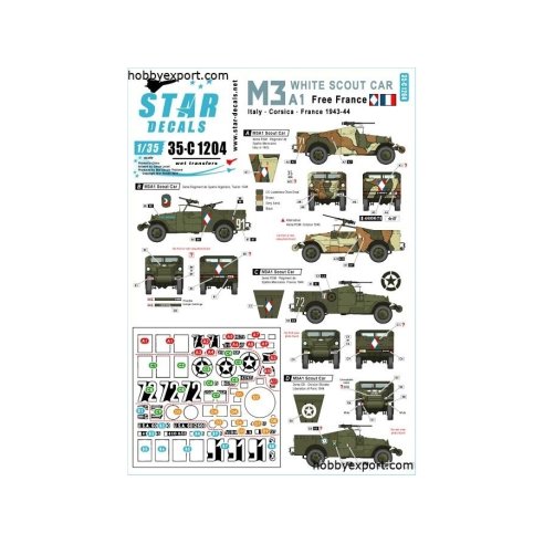 1 35 DECAL (DECAL) French M3A1 White Scout Car. Italy, Corsica, France 1943 To 1945.