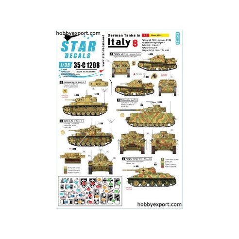 1 35 DECAL (DECAL) German Tanks In Italy No8. Mixed AFVs Ansaldo CV.35, PzBeobachtungsWg III Ausf.G, Befehls Pz.Kpfw.III Ausf.J,