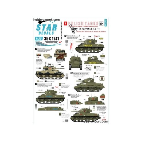 1 35 DECAL (DECAL) Polish Tanks In Italy 1943 1945 No2. Sherman Mk.II, Sherman Mk.III, Sherman Mk.IB 105mm