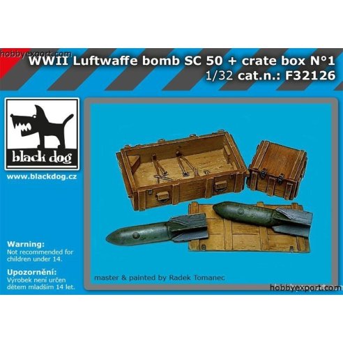 Black Dog 	 	1 32  WWII Luftwaffe Bomb Sc 50 And Crate Box No.1