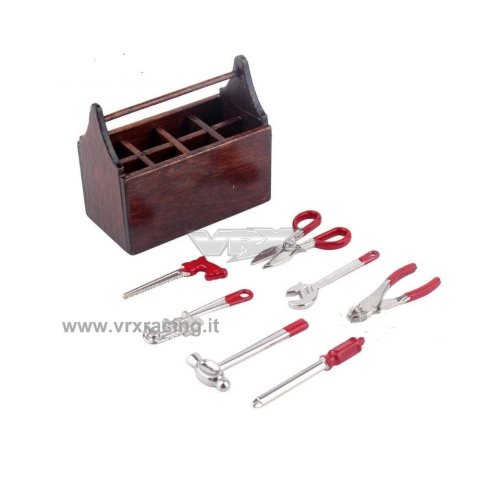 Mini cassetta in legno con attrezzi in metallo accessori per modelli Rock Crawler VRX
