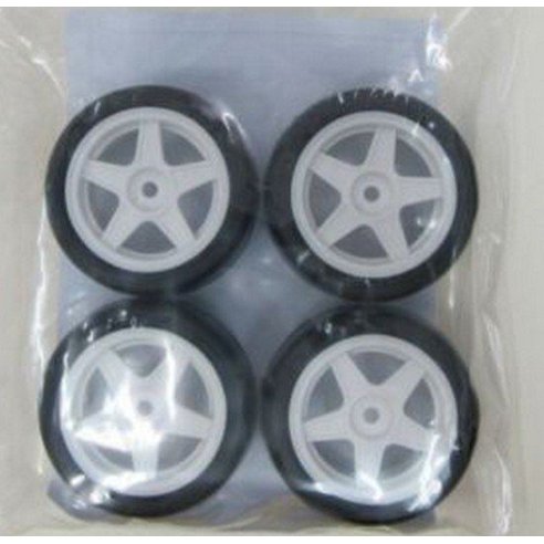 Team Powers Mini Rubber Tire Set ( Pre-Glued, 36R, 1set 4pcs, WH) - for any Tamiya M-chasis car or Mini 1:10 Touring car