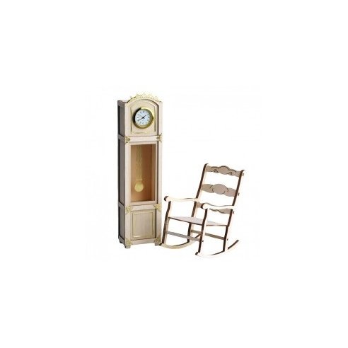 GRANFATHER''S CLOCK with BRASS DECORATION & ROCKING CHAIR